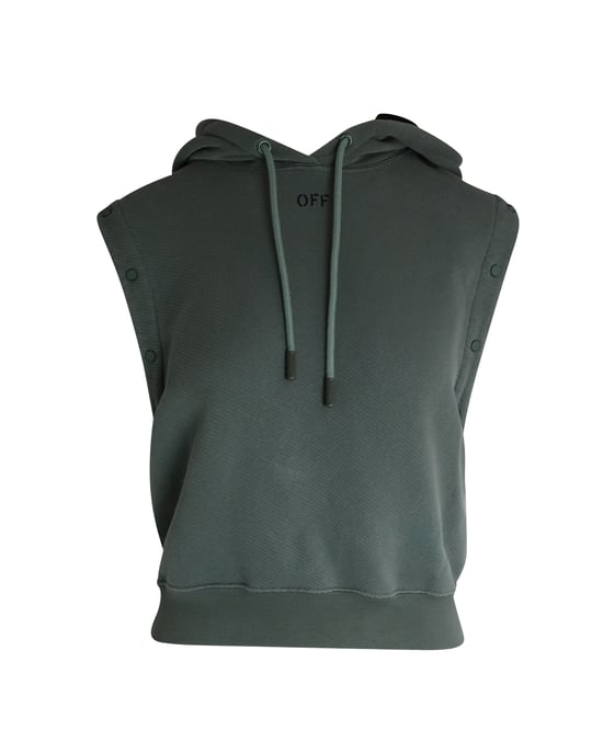Off-White Hoodie mit abnehmbaren Ärmeln in khakifarbenem Baumwollpullover - Image 5