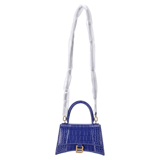 Balenciaga Kleine Sanduhr Kroko-Prägung Top-Handle Tasche aus blauem Kalbsleder - Image 1