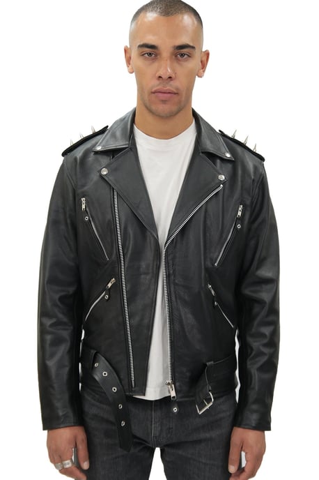 Men's  Brando  Black ''Ghostrider'' Spiked Leather Biker Jacket-Munich