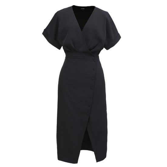 Asymmetric side buttoned cross-heart dress