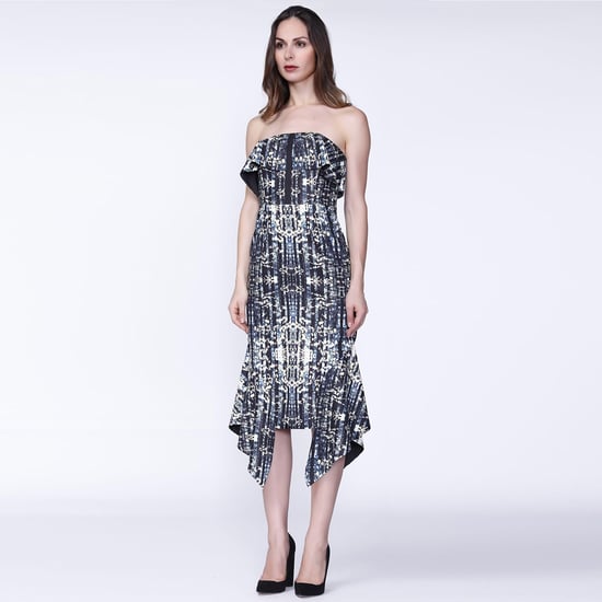 Bedrucktes Cocktailkleid, mit Bustierschnitt, angepasst mit Brust- und Baskenrüschen - Image 1