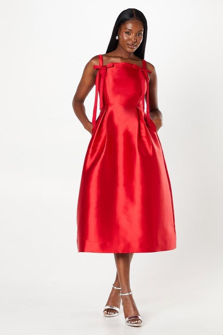 Bow Detail Twill Midi Dress