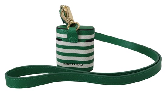 Dolce & Gabbana Green Leather Strap Gold Metal Logo Airpods Women's Case