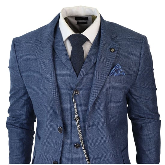 Herren 3-Teiliges Blaues Prince-of-Wales-Hahnentritt-Anzug - Image 3