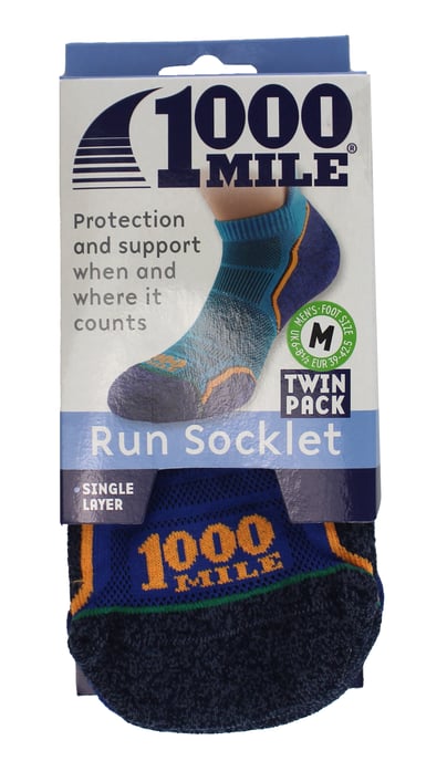 1000 Mile - 2er Pack Herren Einzel-Schicht Weiche Atmungsaktive Laufkurzsocken - Königfischer / Marineblau - Image 2
