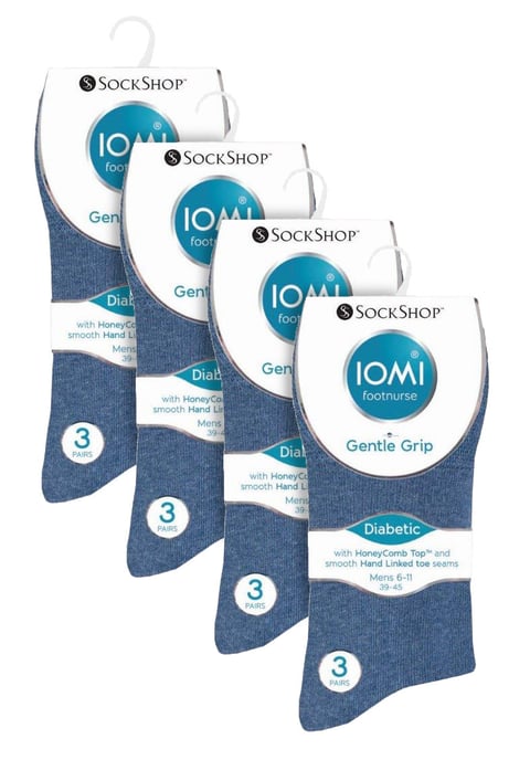 12 Paar Multipack Gentle Grip Top Diabetiker Socken | IOMI | Mid Calf Loose Top Non Elastic Cotton Socken mit Handlinked Seamless Toe - Blau - Image 2