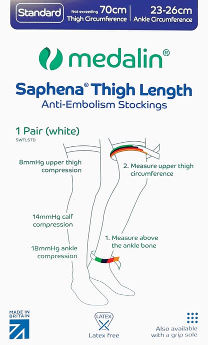Medalin Saphena - 2 Pack Anti-Embolie Oberschenkel hohe Kompressionsstrümpfe | Klasse 1 Medical Grade - Weiß - Image 2