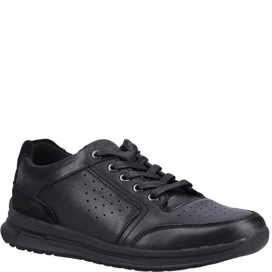 Hush Puppies Mens Joseph Leder Turnschuhe (Hellschwarz) - Image 1