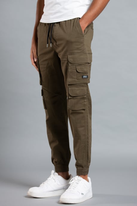 Khaki Belted Cotton Cargo Trousers