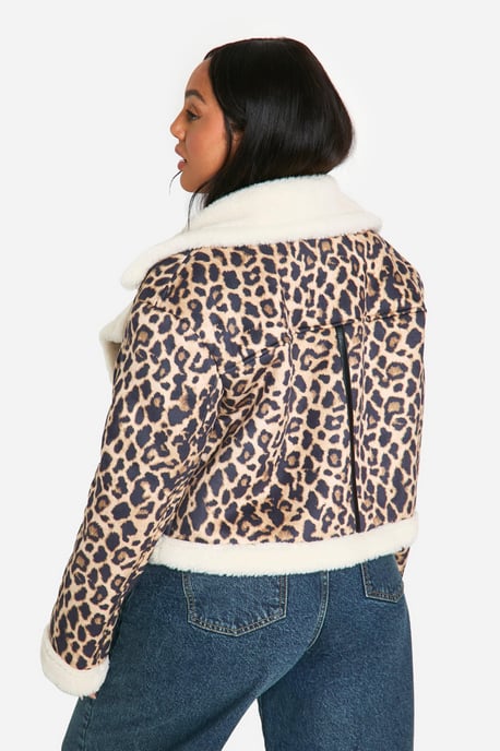 Plus Leopard Oversized Aviator Coat