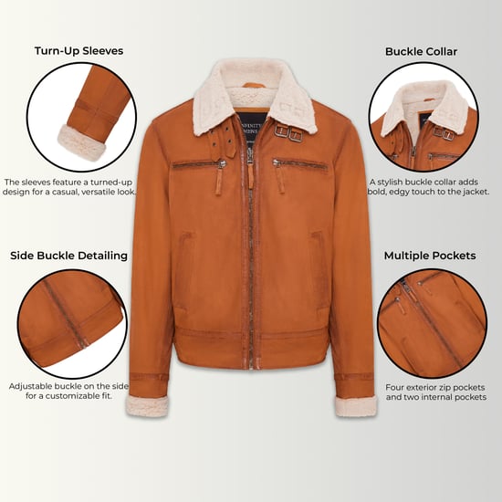 Mens Tan Real Sheep Suede Bomber Aviator Jacket - Sandnes