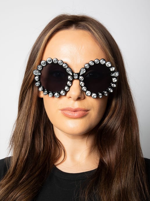 Round Floral Gem Novelty Sunglasses in Black