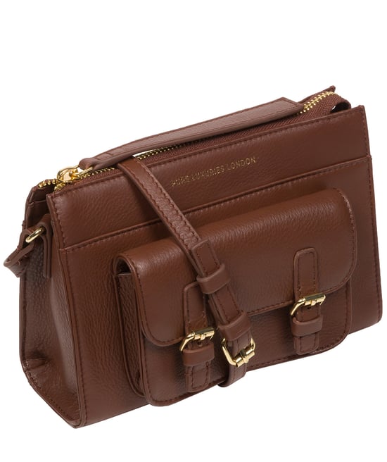 'Monica' Dark Tan Nappa Leather Cross Body Bag