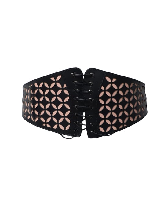 Alaia Lasergeschnittenes Bustier-Taillengürtel aus schwarzem Leder - Image 1