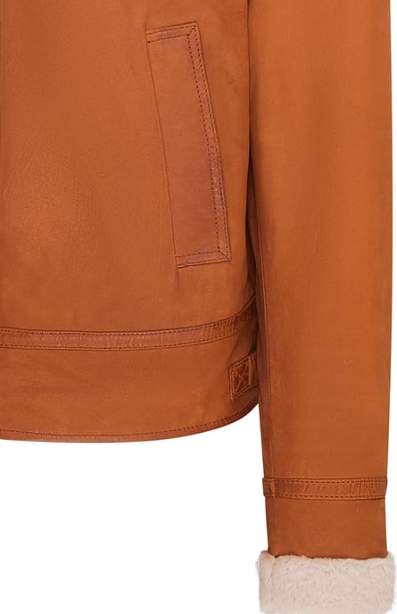 Mens Tan Real Sheep Suede Bomber Aviator Jacket - Sandnes