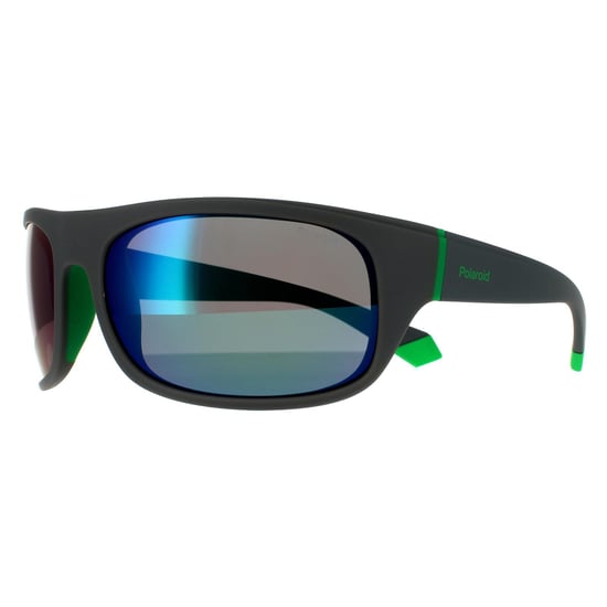 Polaroid Wrap Mens Grau Grün Grau Grün Spiegel Polarisierte Sonnenbrille - Image 2