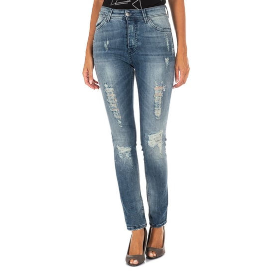 Long denim pants with straight hem cut 10DB50280 woman