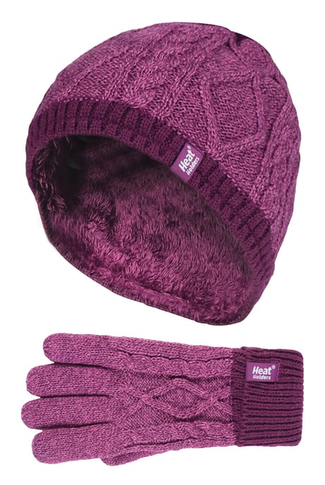 Wärmehalter - Kinder Mädchen niedlich Kabel gestrickt warm Fleece gefüttert Pompom Wintermütze und Handschuhe Set mit Bommel - PP1P13 - Image 1