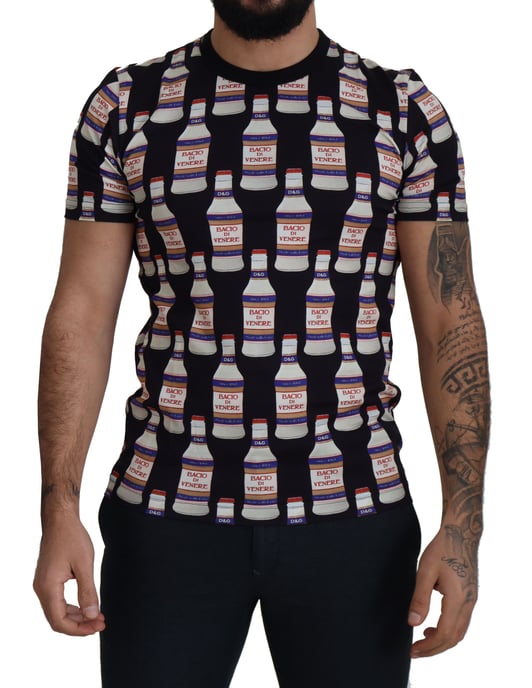 Dolce & Gabbana Schwarzes Bacio Di Venere Baumwoll Crew Herren T-Shirt - Image 1