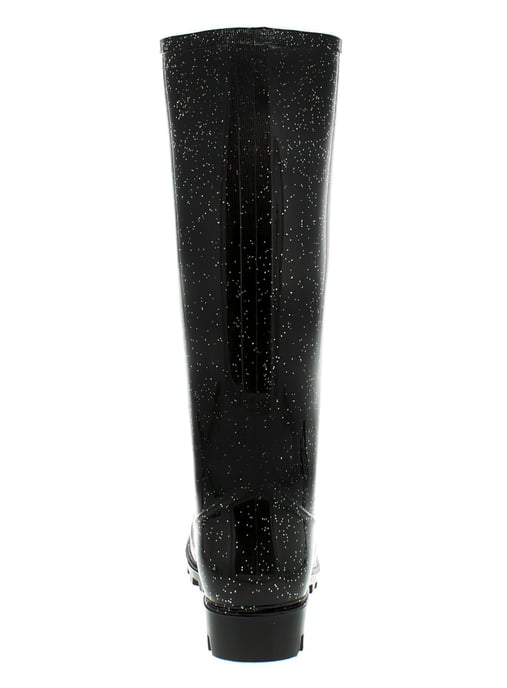 Womens/Ladies Black Long Leg Pvc Wellingtons With A Glitter Finish.
