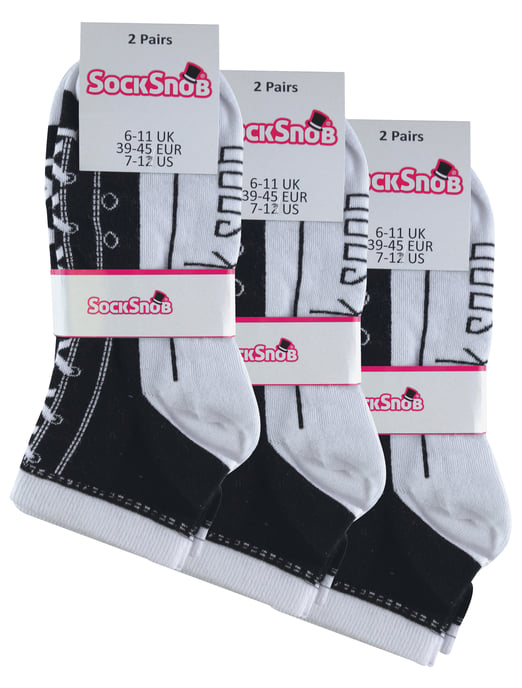 6 Paar Multipack Socken, die wie Schuhe aussehen | Socken Snob | Neuheit lustig Lace Up Converse Socken - schwarz - Image 2