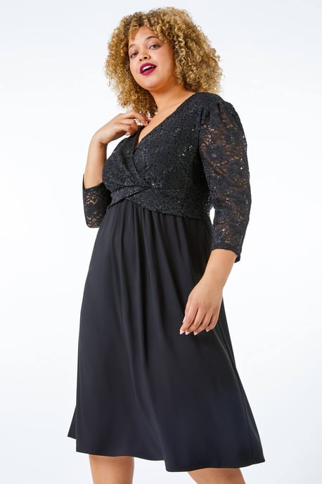 Curve Sequin Lace Wrap Dress