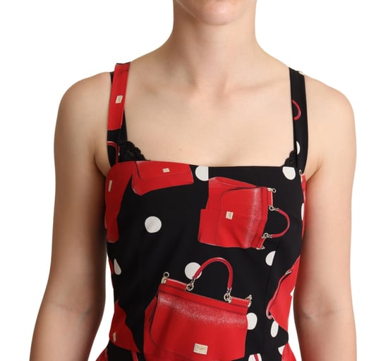 Dolce & Gabbana Women's Black Red Bag Print A-line Dress Mid Length (robe mi-longue imprimée sac) - Image 4