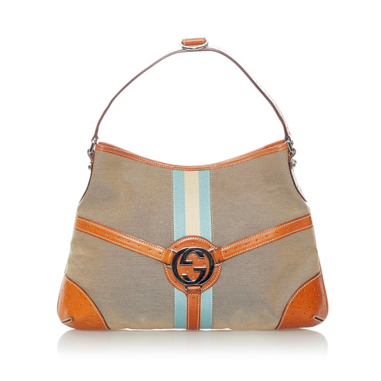 Vintage Gucci Web Canvas Reins Shoulder Bag Brown - Image 1