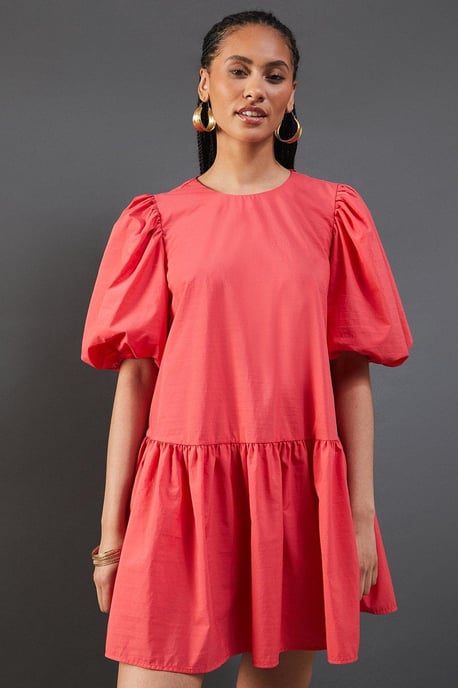 Taffeta Drop Waist Mini Smock Dress