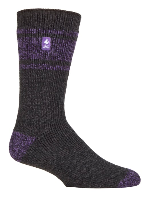 Wärmehalter - Herren extra dicke Thermosocken für den Winter | Warme flauschige Fleece isolierte Socken | Geschenke für Männer - Charcoal / Lila (Athen) - Image 1