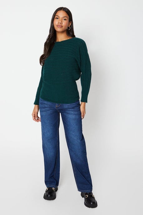 Tall Pointelle Batwing Slash Neck Jumper