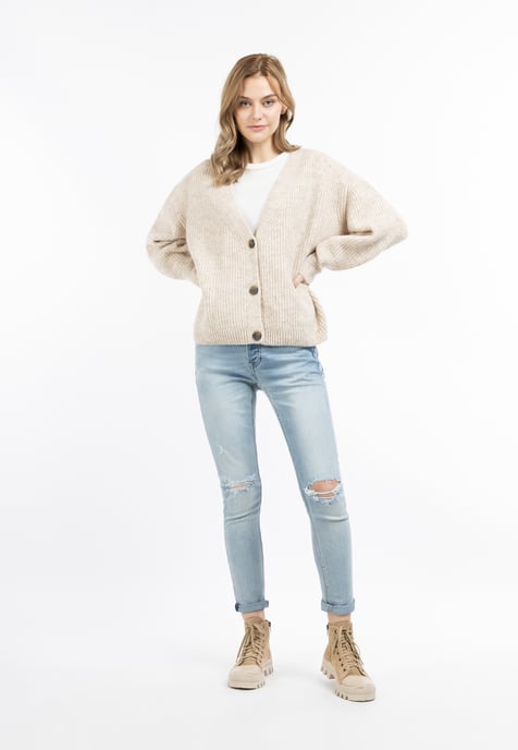 Dreimaster Oversized Strickjacke Damen Hellbeige Melange - Image 1