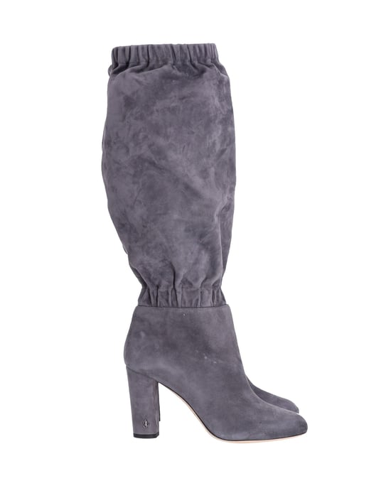 Jimmy Choo Maxyn 85 Knielange Stiefel aus grauem Wildleder - Image 1