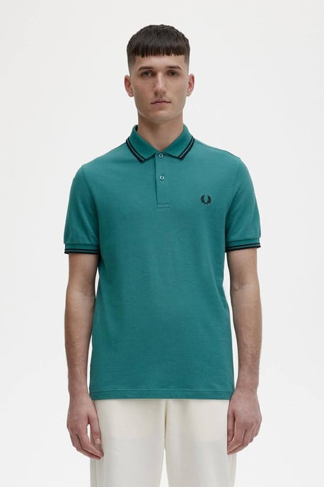 Fred Perry Schwarzes, mintgrünes Poloshirt mit Doppelstreifenkragen - Image 4