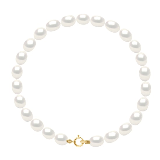 DIADEMA - Bracelet - Real Freshwater Pearls - White - Yellow Gold