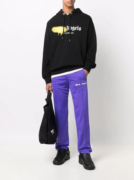 Palm Angels Los Angeles Gelbes Spray Logo-Druck Hoodie Schwarz - Image 4
