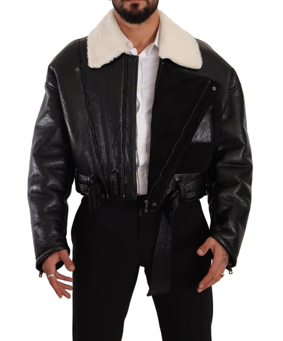 Dolce & Gabbana Herren schwarze Leder-Schaffell-Bikerjacke - Image 6