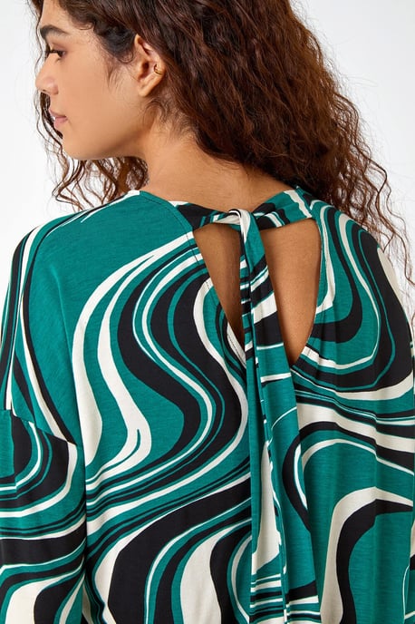 Swirl Print Tie Back Stretch Top