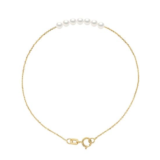 DIADEMA - Bracelet - 7 Real Freshwater Pearls - Cable Chain in Yellow Gold