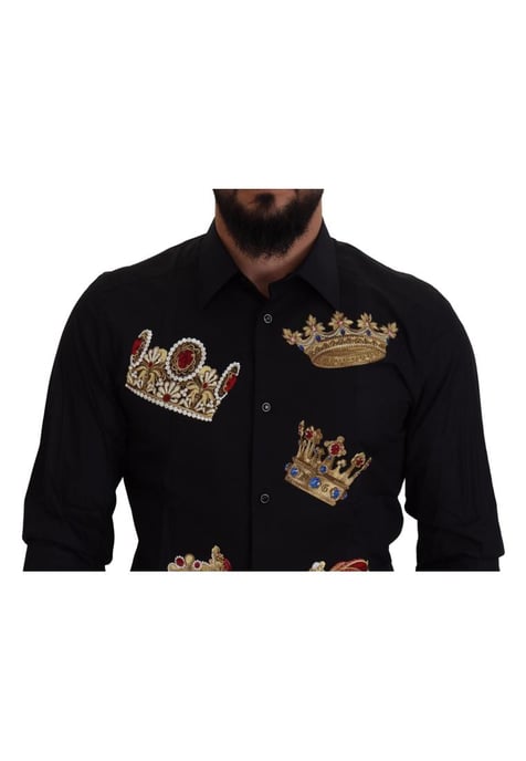 Dolce & Gabbana Herren Slim Fit Hemd mit schwarzer Goldkrone - Image 3