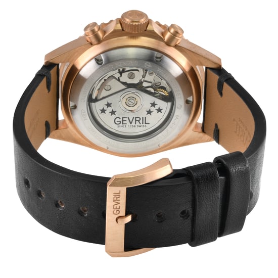 Gevril Mens Wall Street Swiss Automatic ETA 7750 Ceramic Bezel, Genuine Handmade Italian Leather Watch
