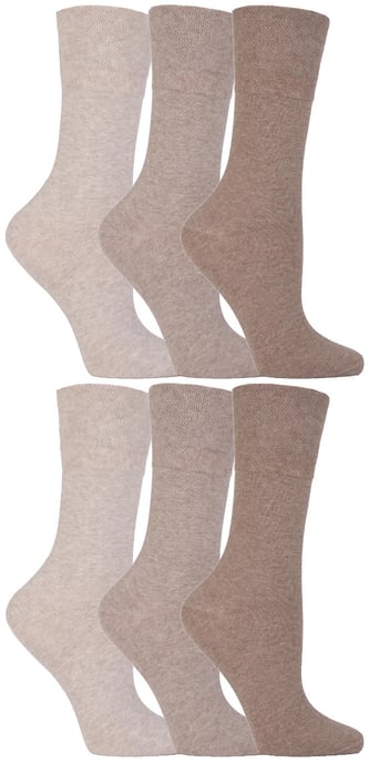 Gentle Grip - 6 Paar Damen Diabetiker-Socken mit Honigkamm-Oberteil und handgekettelten Zehennähten - Beige - Image 1