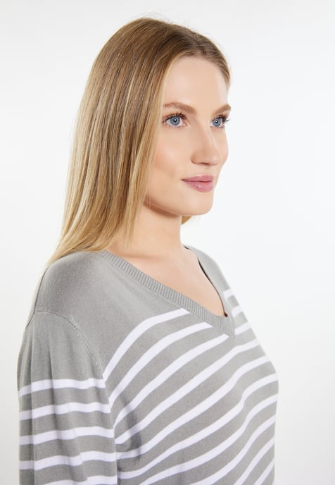 Dreimaster Strickpullover Damen grau weiss - Image 5