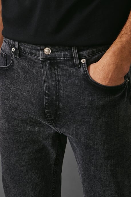 Washed Black Stretch Straight Fit Jeans