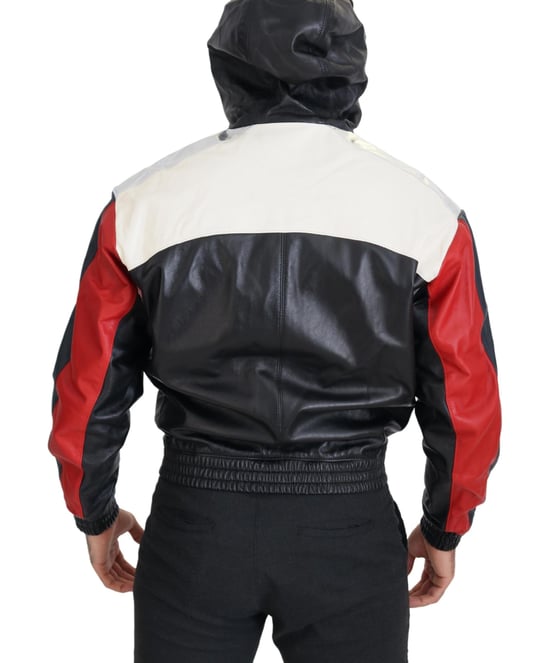 Dolce & Gabbana Schwarze Leder-Hoodie-Blousonjacke für Herren - Image 3