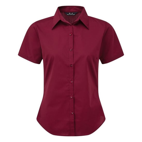 Premier Damen Kurzarm Popeline Bluse / Arbeitshemd (Burgunder) - Image 1