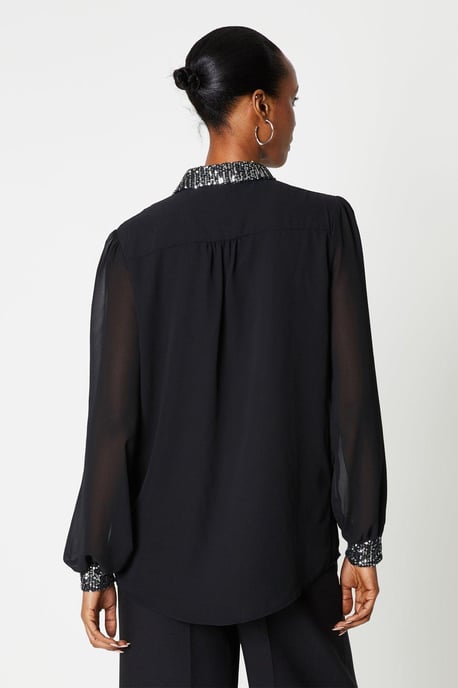 Silver Sequin Collared Shirt - Image 2