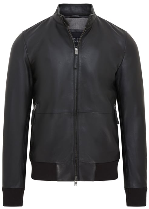 Mens Black Retro Leather Bomber Jacket - Adak