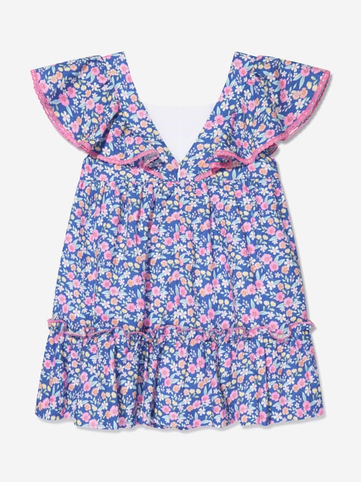 Paz Rodriguez Girls Floral Cotton Dress in Blue Floral - Image 2