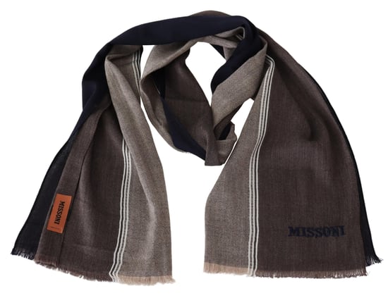 Missoni Echarpe unisexe à franges en laine rayée marron pour hommes, pour envelopper le cou - Image 3
